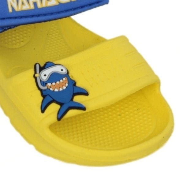 Close-up of Yellow Bee's Kids' Sandal with Shark Detail