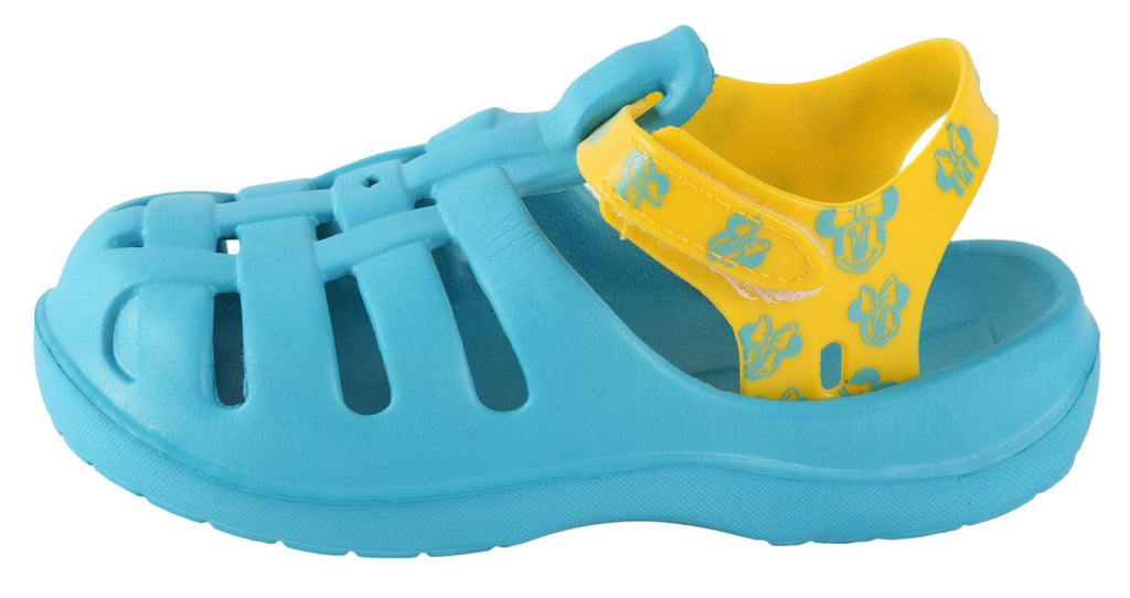 Side View of Aqua Youth Clogs with Secure Strap by Yellow Bee