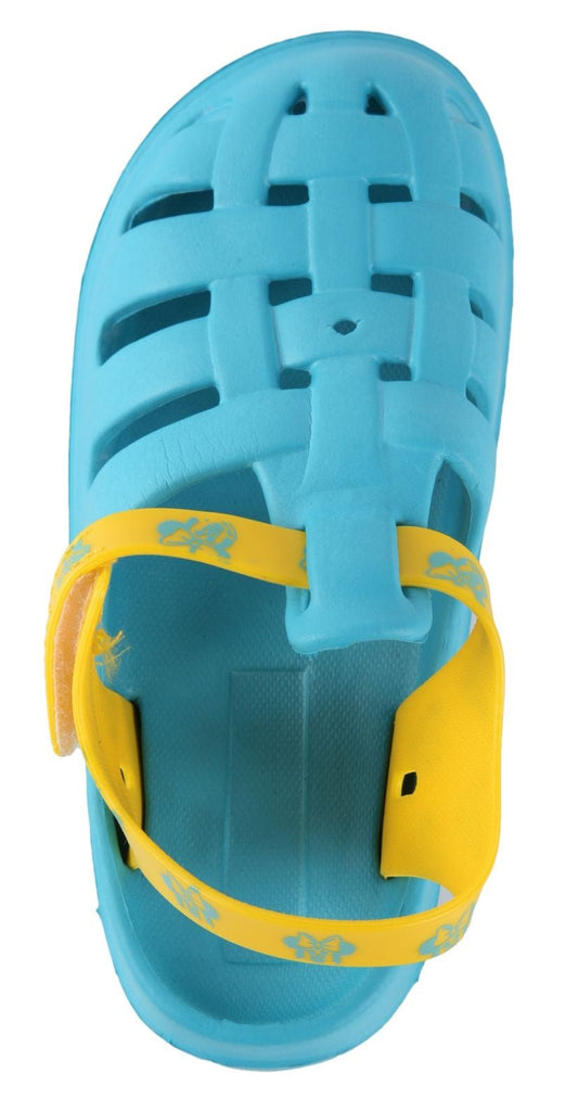 Top View of Youth Aqua Clogs with Easy Fastening Mechanism