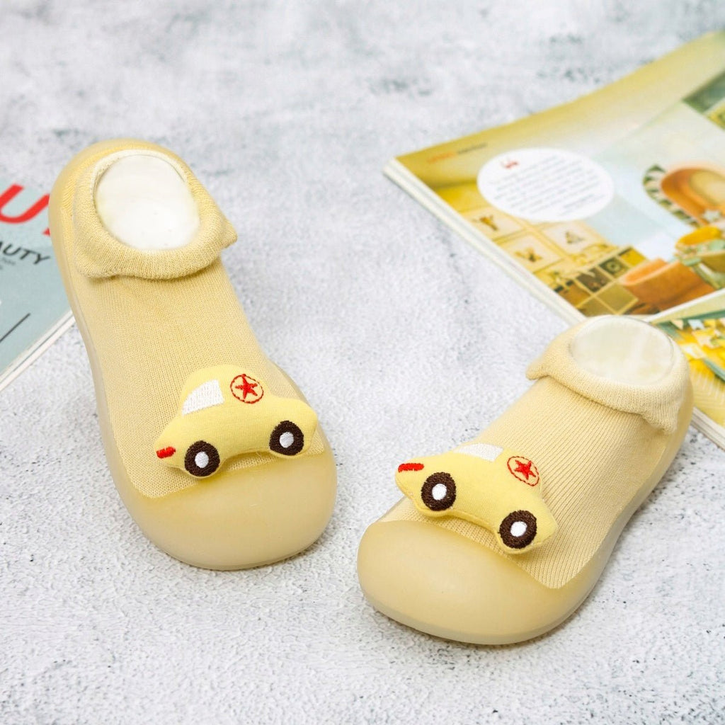 Yellow Bee Car Shoe Socks in Yellow with Cute Car Design and Anti-Skid Sole